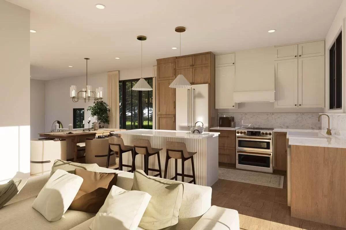 Wow, Notice the Harmony of Natural Wood and White Cabinets in This Open Kitchen