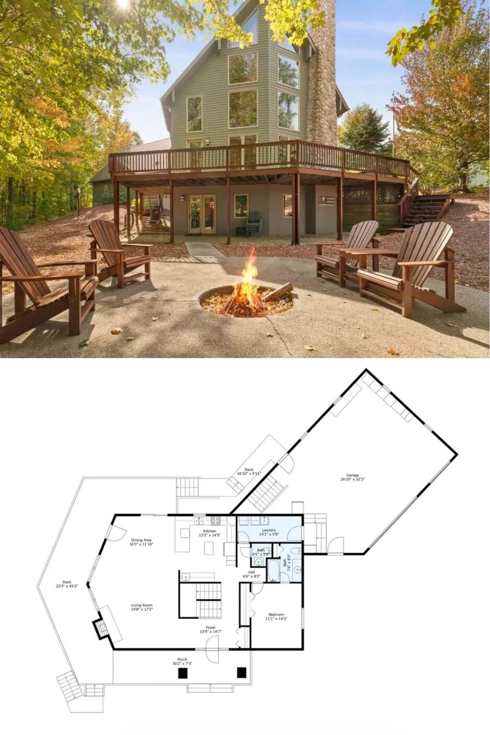Contemporary 3-Bedroom A-Frame Cabin with Wraparound Deck and Covered Patio (2,183 Sq. Ft. Floor Plan)