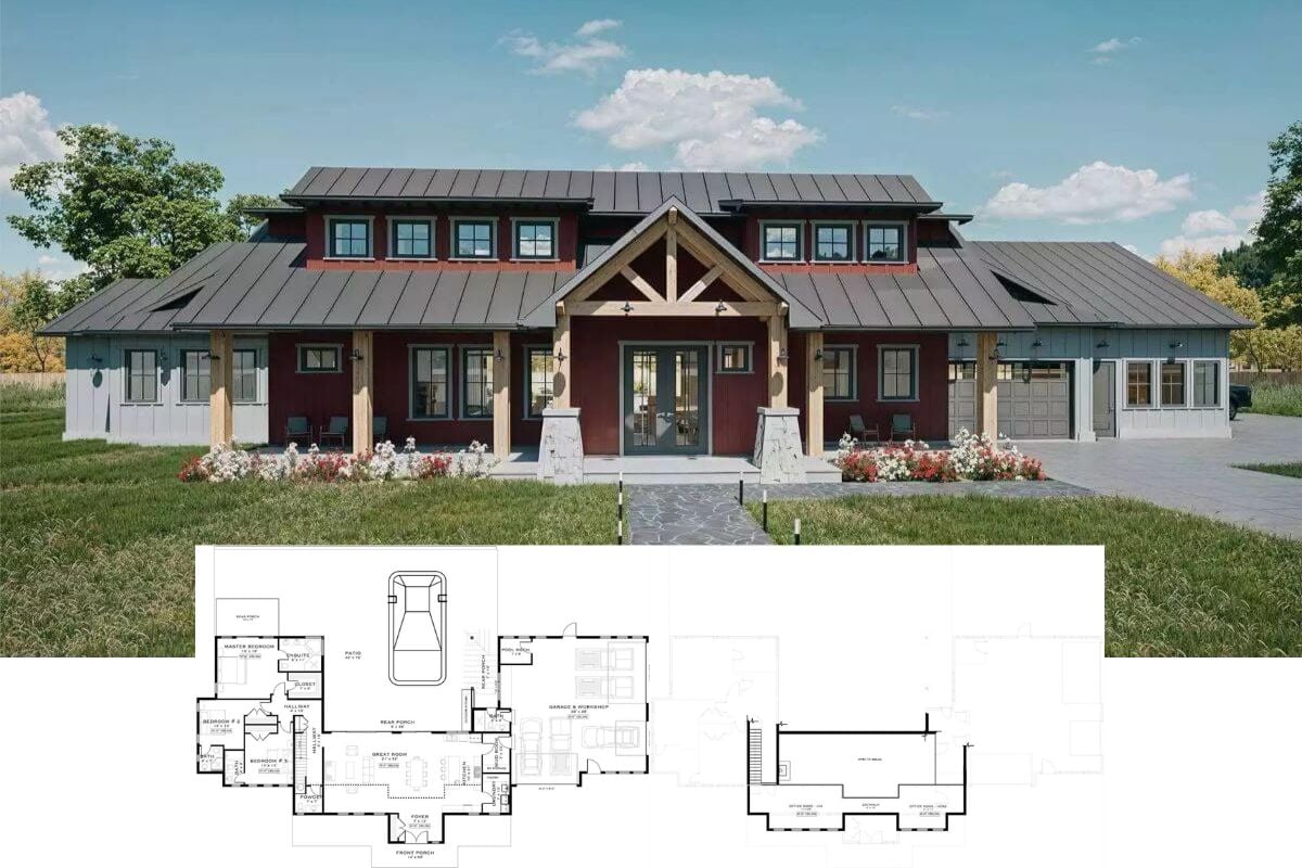 3-Bedroom Rustic Country-Style Garson Home with Balcony and 5-Car Garage (Floor Plan)