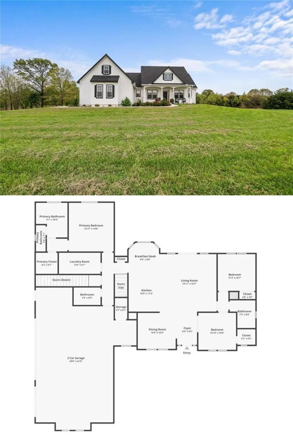 3-Bedroom Traditional Farmhouse with Loft and 3-Car Garage (1,878 Sq. Ft. Floor Plan)