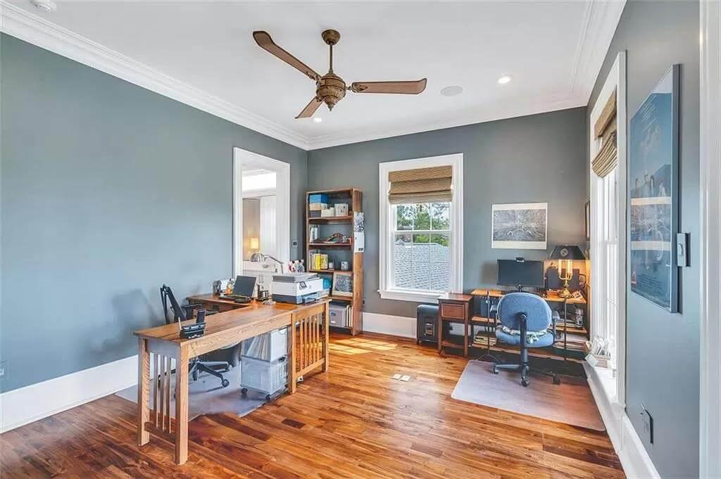 Check Out the Vintage Ceiling Fan in This Home Office with a View