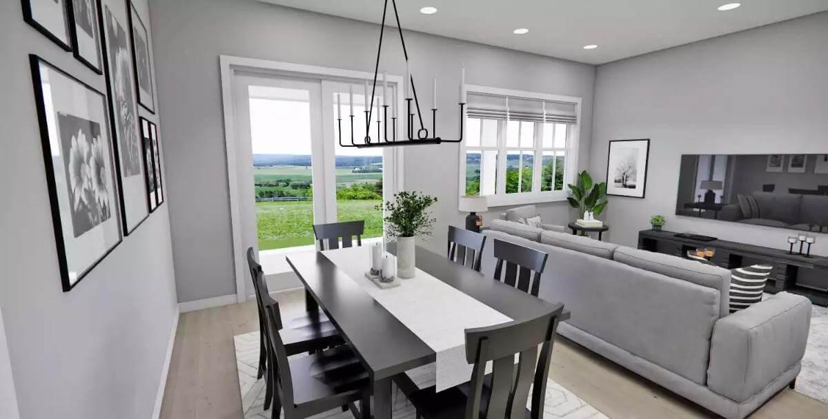 Check Out This Dining Space with Farmhouse Table and Scenic Views