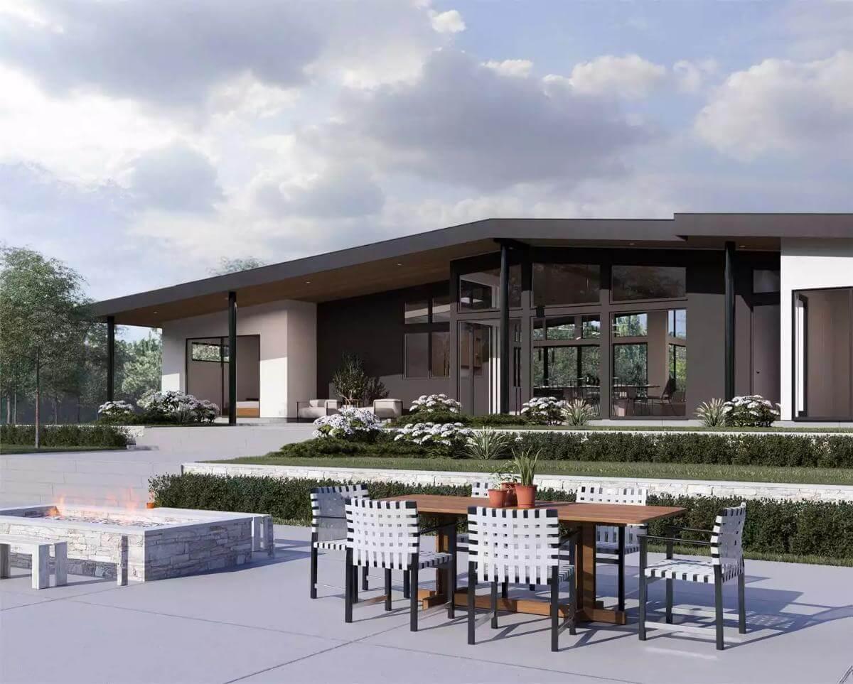 Outdoor Dining at Its Best with a Modern Firepit Feature