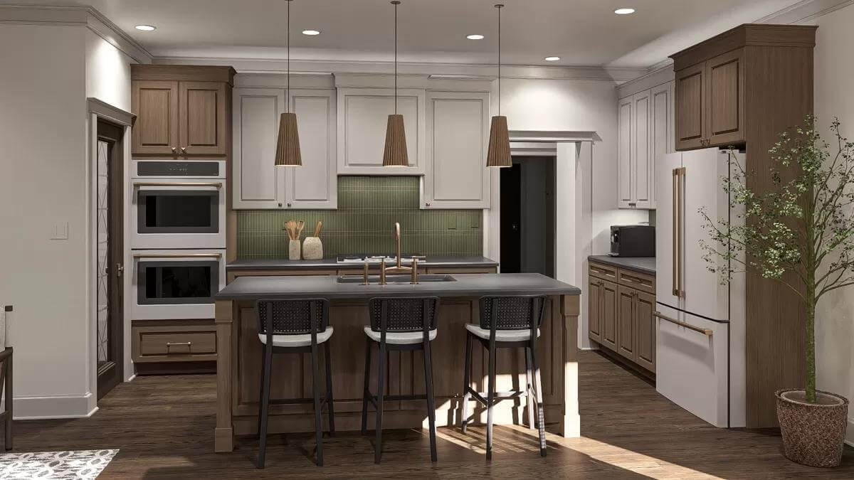 Discover This Craftsman Kitchen with Thoughtful Lighting and Subtle Green Tile