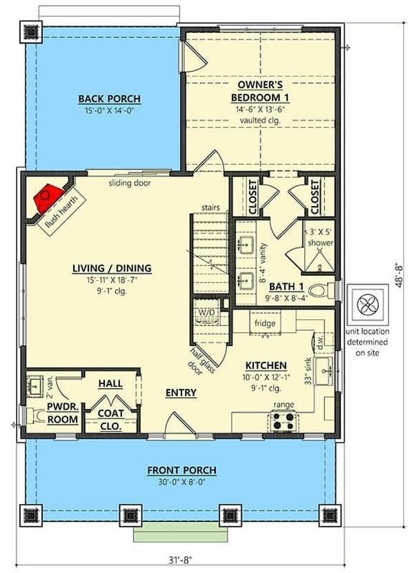 Craftsman Floor Plan with Cozy Living Area and Spacious Back Porch