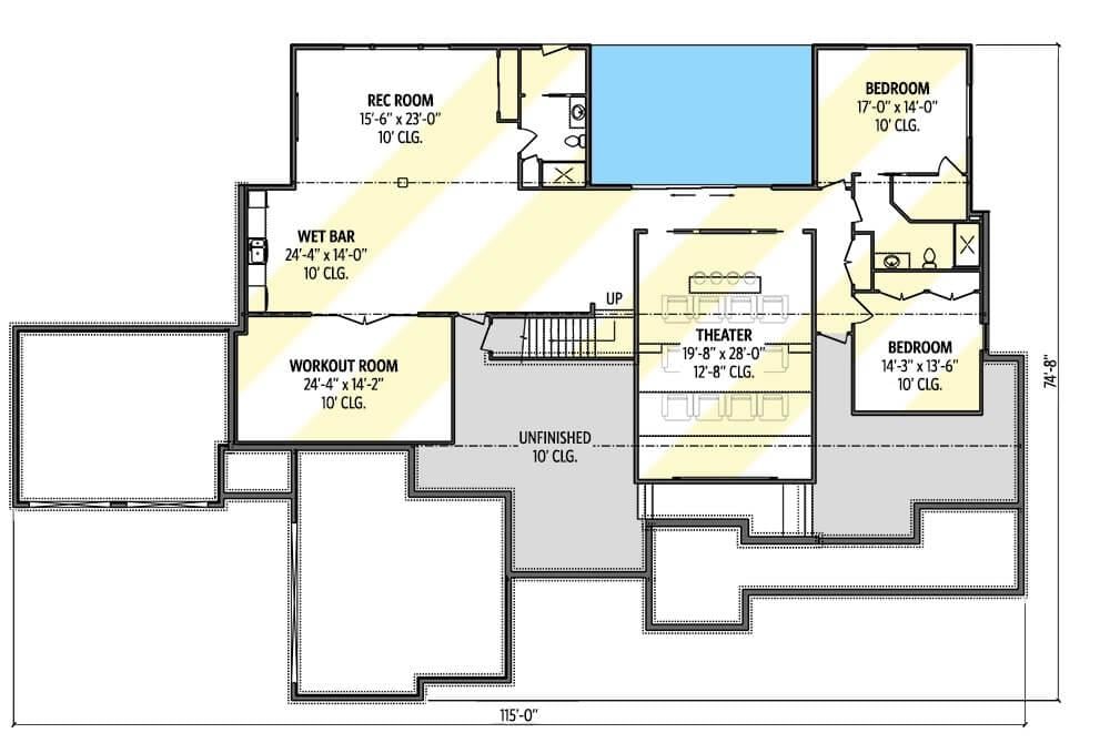 Lower Level Layout Featuring a Cozy Theater Room and Wet Bar