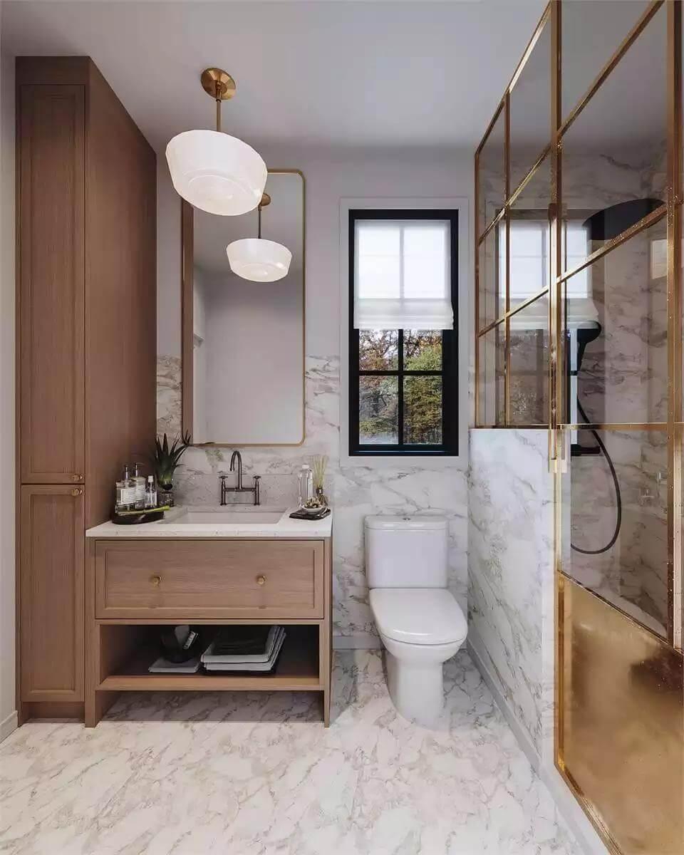 Wow, Take in the Luxe Gold Accents in This Marble Bathroom