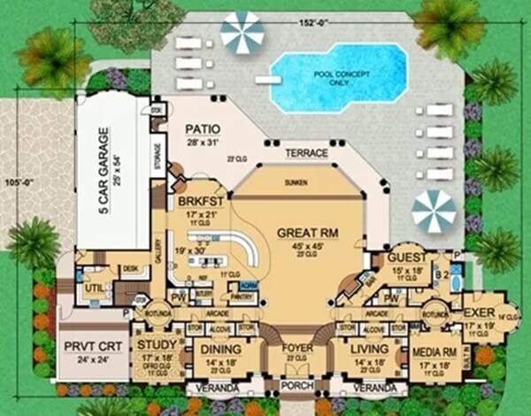 Explore the Expansive Layout with a Stunning Poolside Terrace