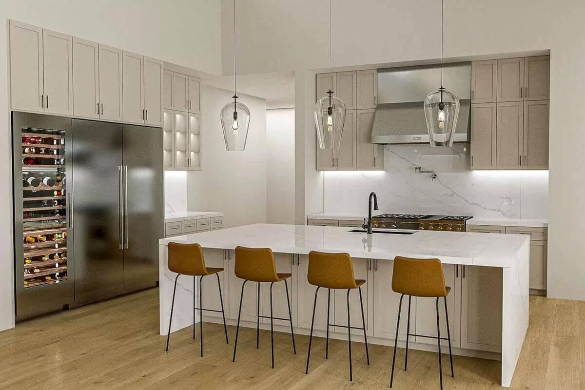 Wow, Check Out the Built-In Wine Fridge in This Sleek Kitchen