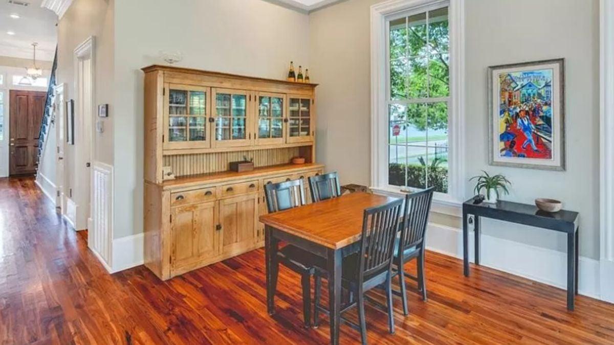 Spot the Classic Wooden China Cabinet in This Dining Alcove