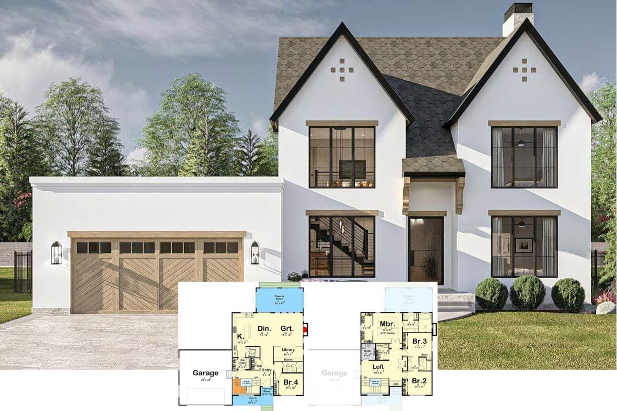 4-Bedroom European Home with Loft and Finished Basement (Floor Plan)