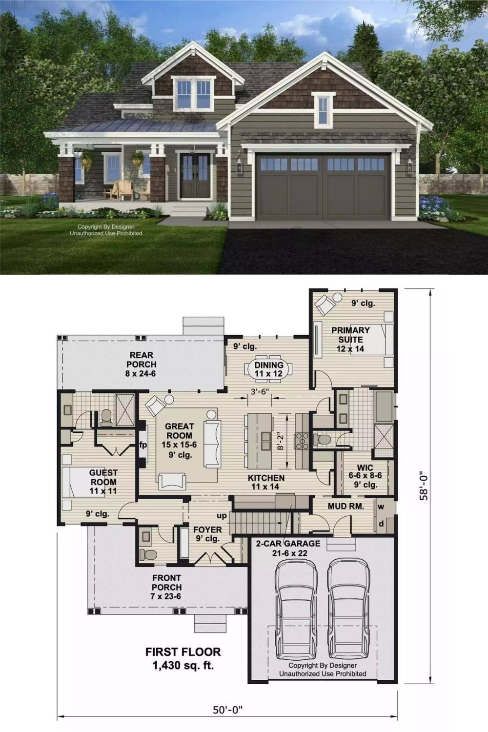 This craftsman-style home exudes classic charm with its combination of horizontal siding, shingle textures, and white trim accents. A prominent gabled roof with decorative brackets frames the upper-level dormer window, while tapered porch columns and a double-door entry create a warm and welcoming façade. The two-car garage features carriage-style doors that complement the overall aesthetic, reinforcing the timeless appeal of the design.