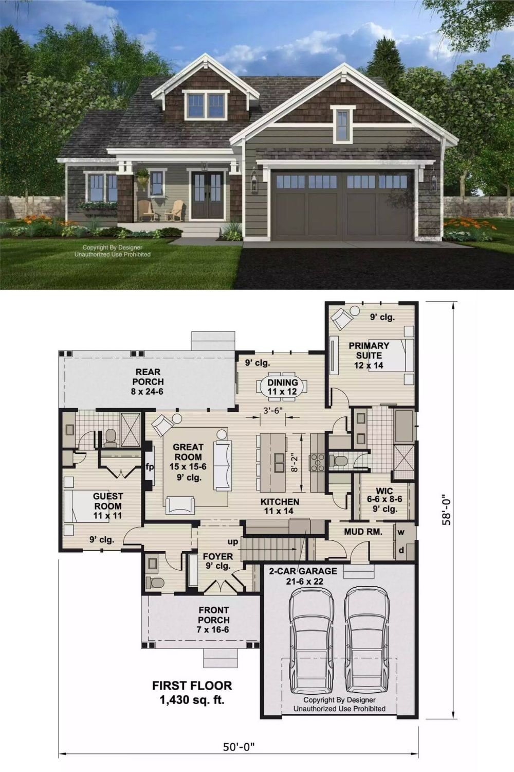 This craftsman-style home features a charming and symmetrical exterior with gabled rooflines, shingle accents, and crisp white trim that highlights the architectural detailing. The welcoming front porch with tapered columns and double front doors sets a cozy tone, while the muted earthy tones of the siding create a warm and timeless appearance. Dormer windows on the upper level and a pair of carriage-style garage doors add to the home's character and classic curb appeal.