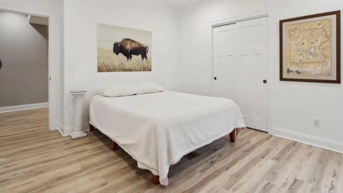Minimalist Bedroom with a Bison Touch