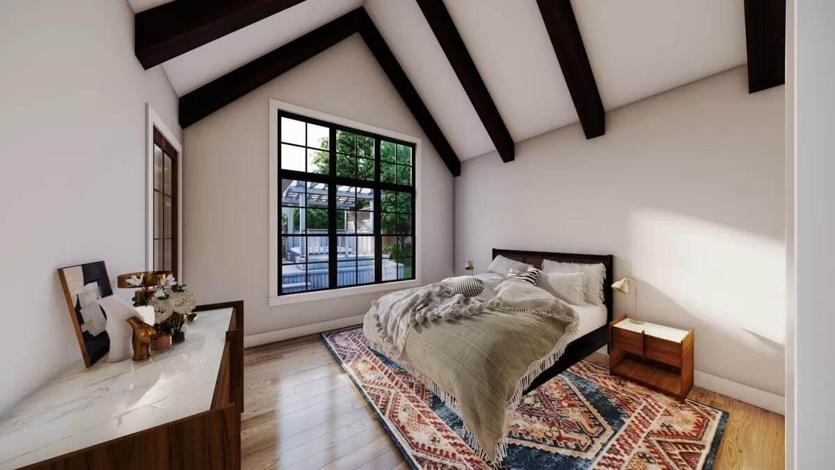 Craftsman Bedroom with Vaulted Ceiling and Bold Dark Beams