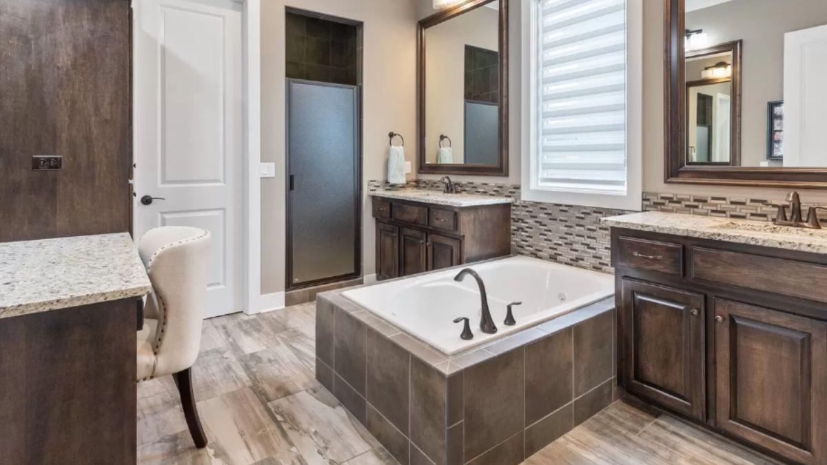 Craftsman Bathroom with Elegant Tiling and a Cozy Tub Nook