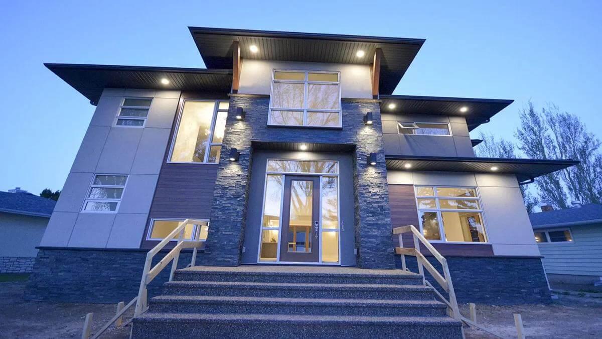 Sleek Modern Facade with Striking Stone Accents—Check Out Those Clean Lines