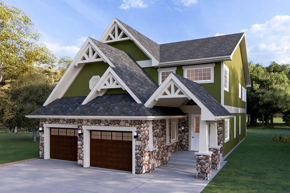 Traditional 4-Bedroom Craftsman Home with Loft and Wet Bar (Floor Plan)