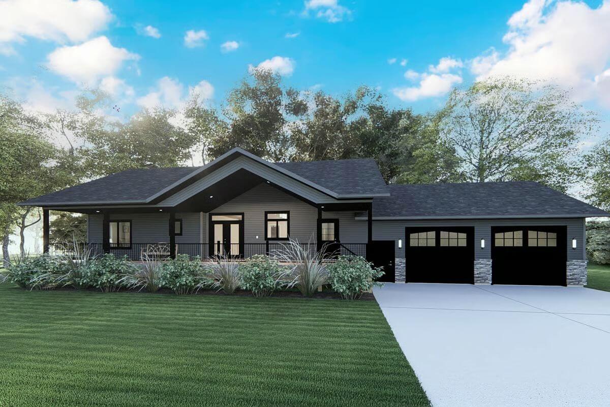 Ranch-Style Home with 3 Bedrooms and a Covered Front Deck (Floor Plan)