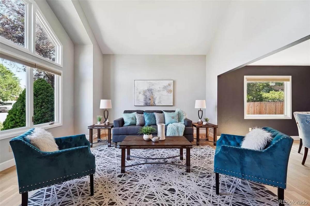 Vibrant Living Room with Stunning Teal Armchairs