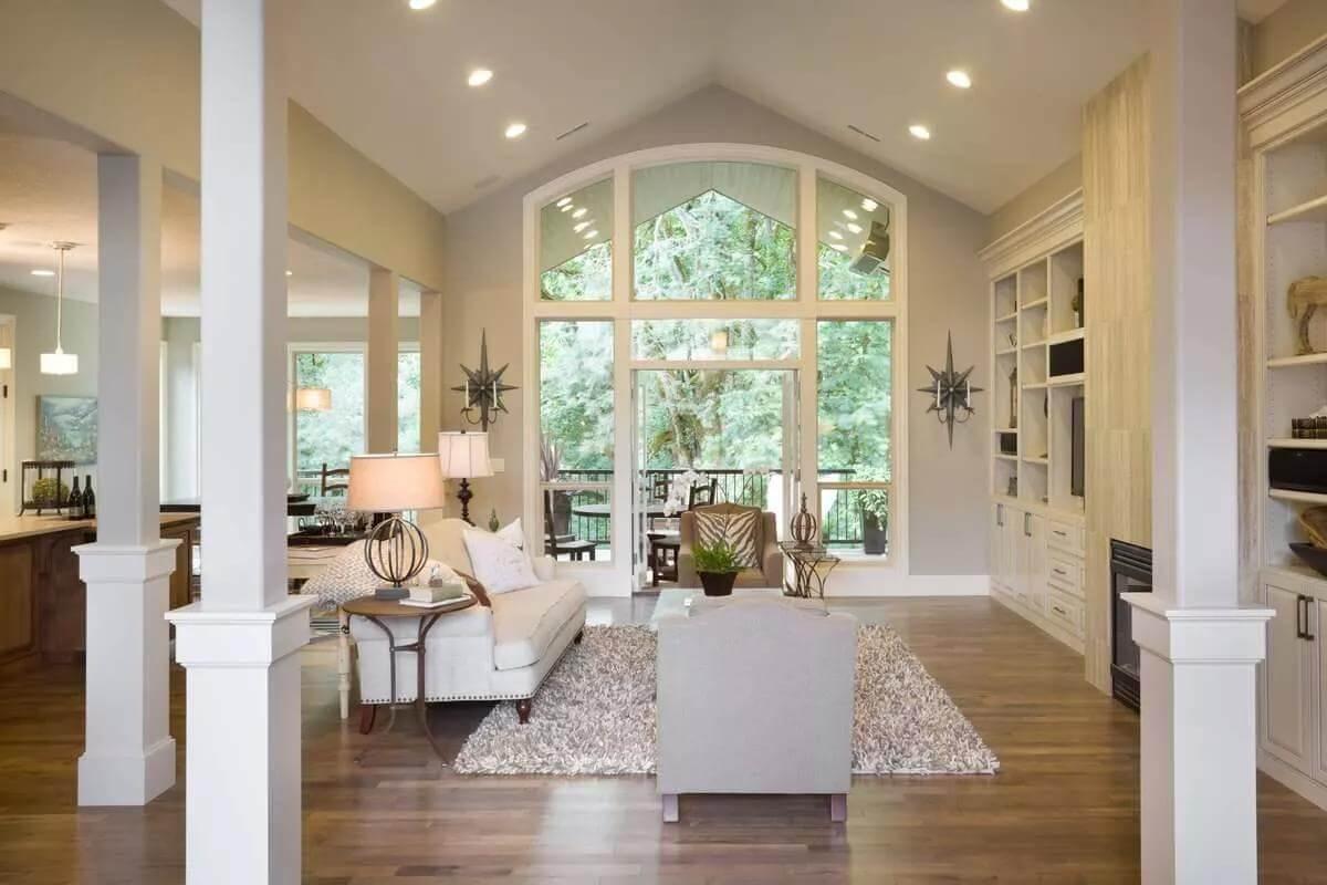 Notice the Vaulted Ceilings and Expansive Windows in This Craftsman-Inspired Great Room