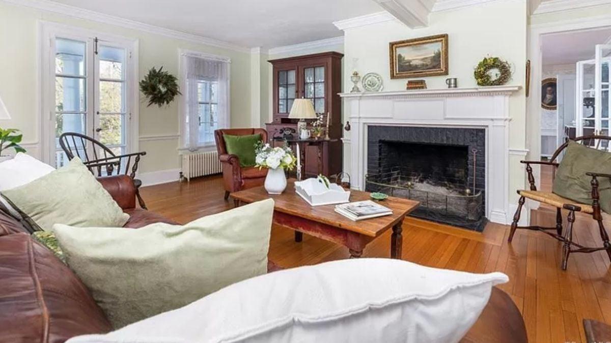 Traditional Living Room with a Handsome Fireplace