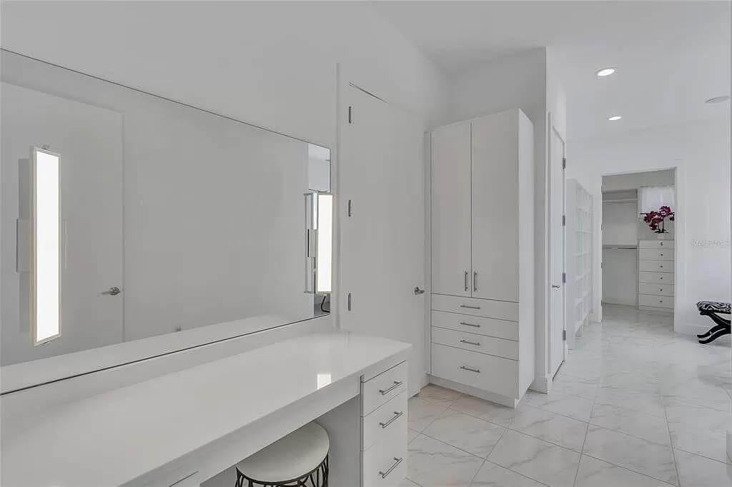 Sleek Vanity Area in a Pristine White Dressing Room