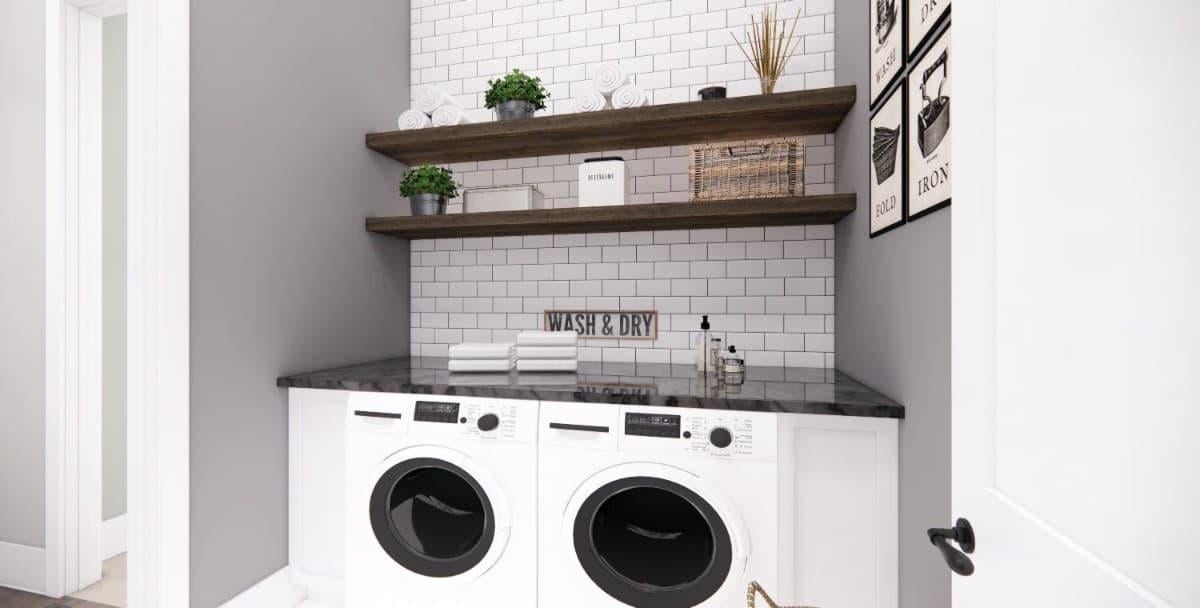 Wow, Look at the Thoughtful Use of Open Shelves in This Laundry Room