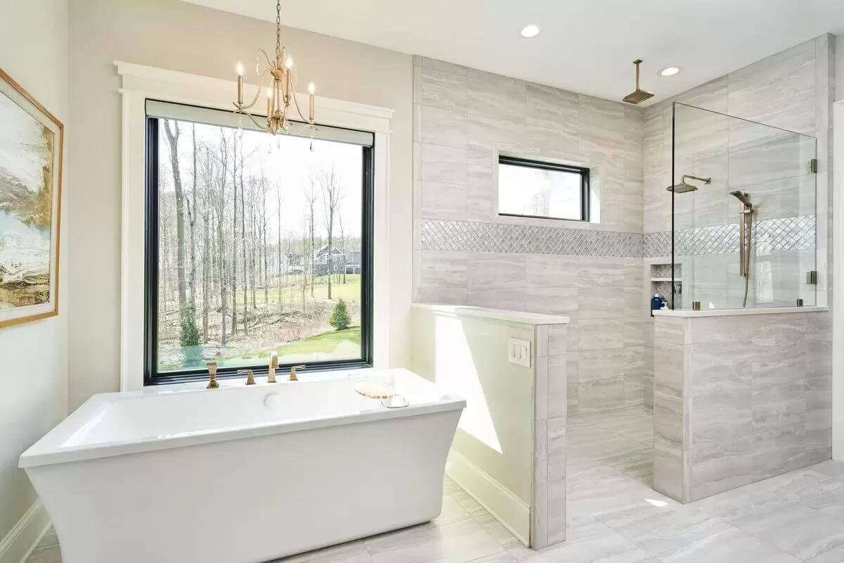 Soak in the Views from This Elegant Bathroom with Freestanding Tub