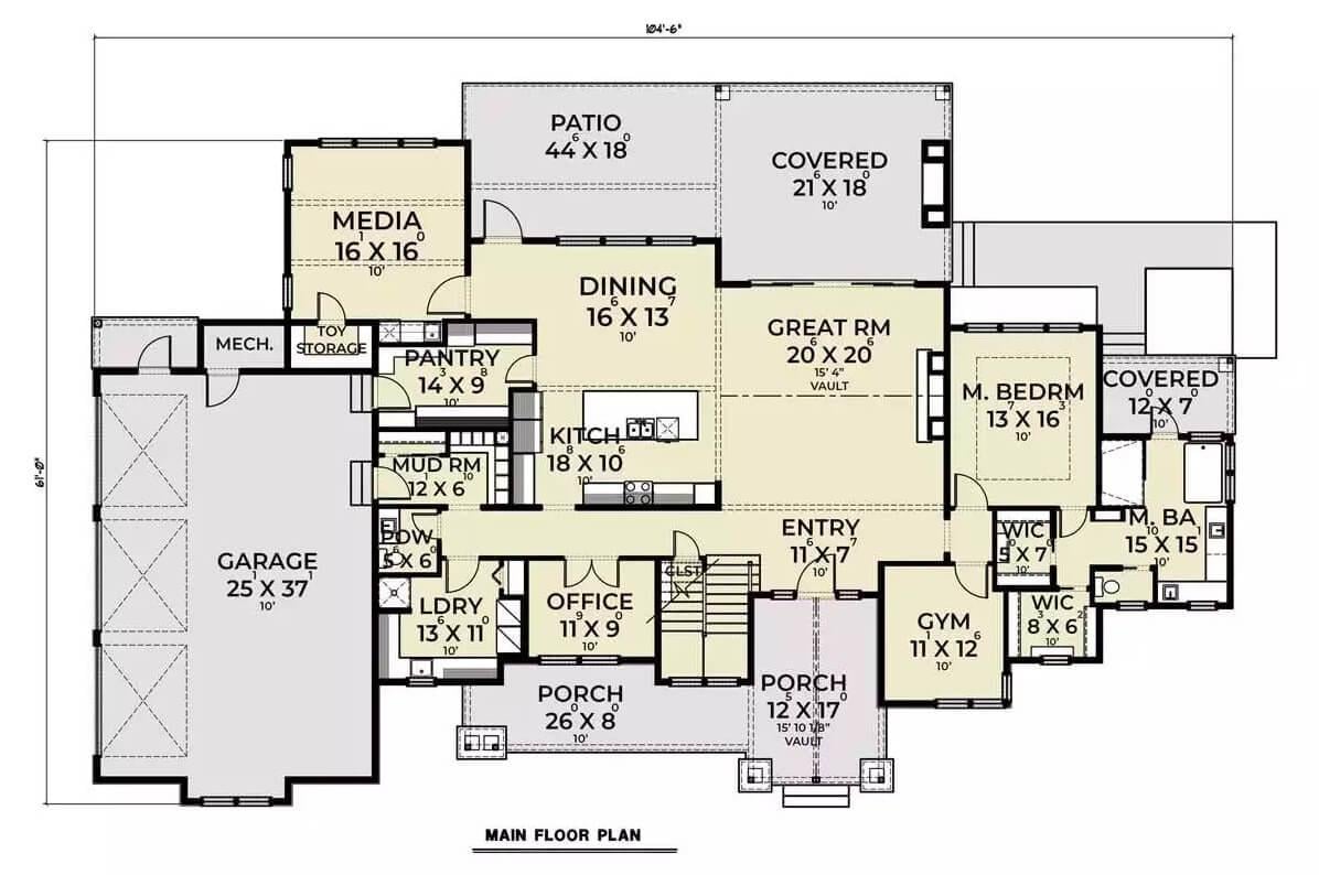 Main Floor Plan with Spaces for Living and Entertaining