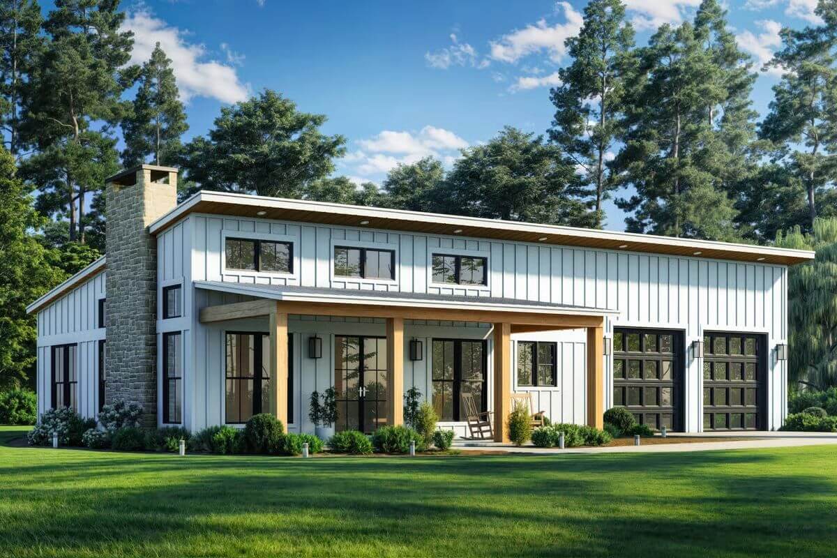 2-Bedroom Modern Farmhouse with Front Porch and Open-Concept Living (Floor Plan)
