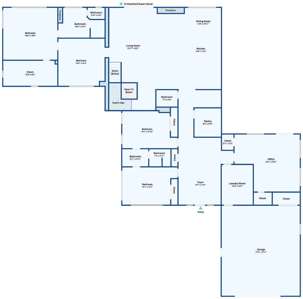 Spacious Main Floor Layout with Dedicated Office and Guest Wing