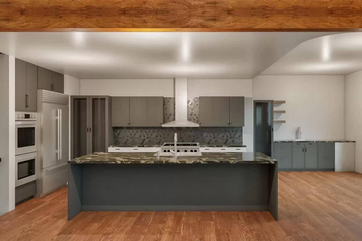 Notice the Bold Granite Island in This Modern Kitchen