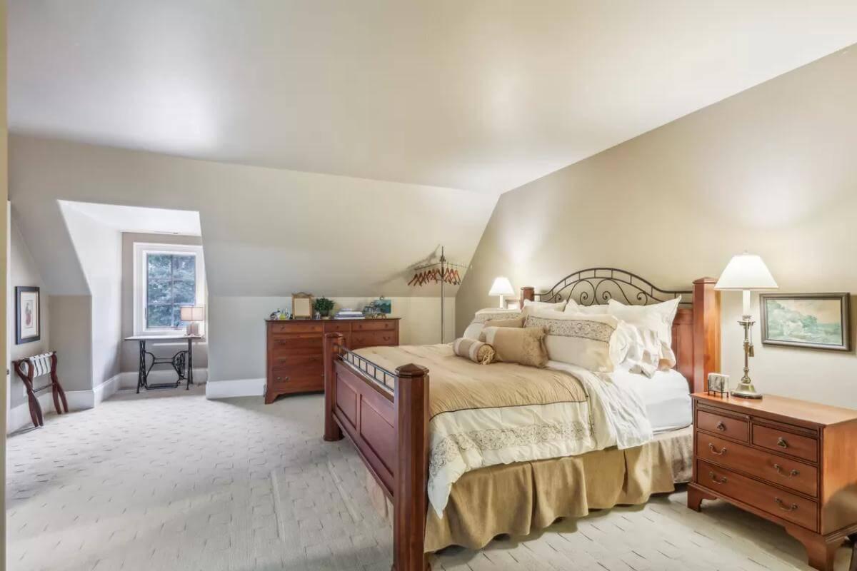 Comfy Bedroom with Classic Wooden Furniture and Cozy Nook