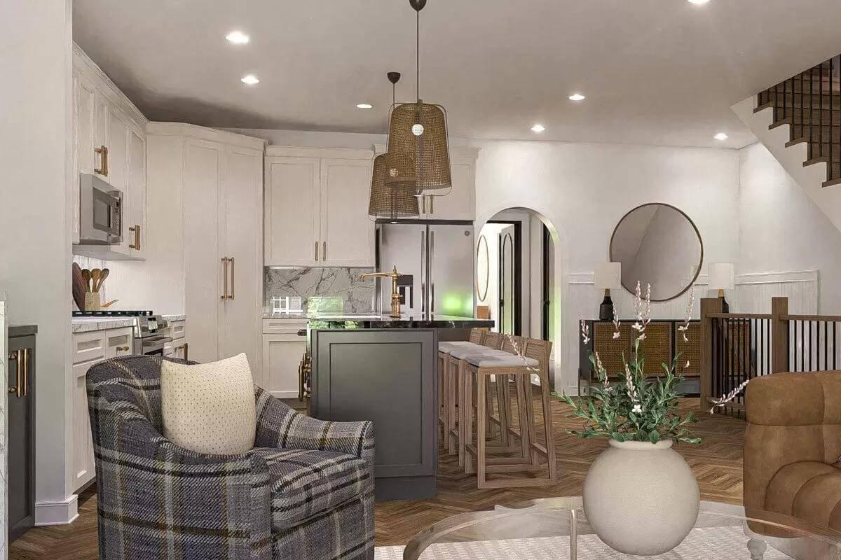 Rustic-Modern Kitchen with Textured Pendant Lighting