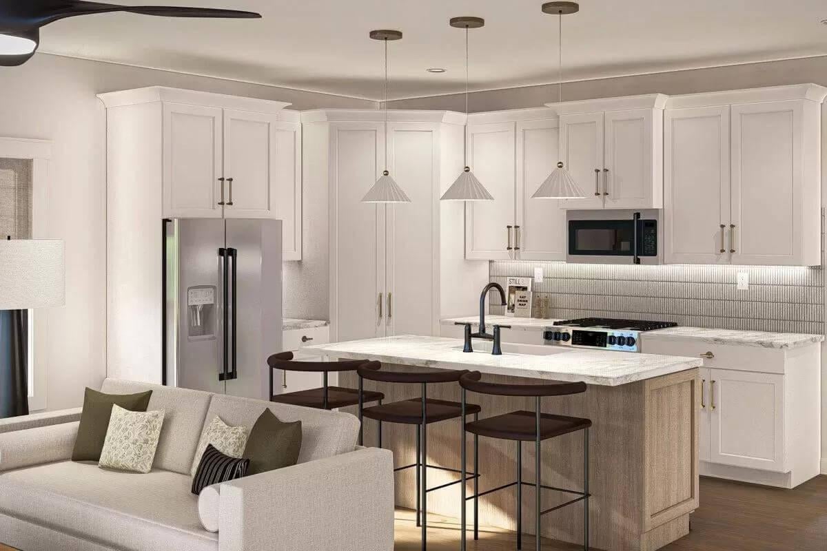 Island-Centric Kitchen with Subtle Under-Cabinet Lighting