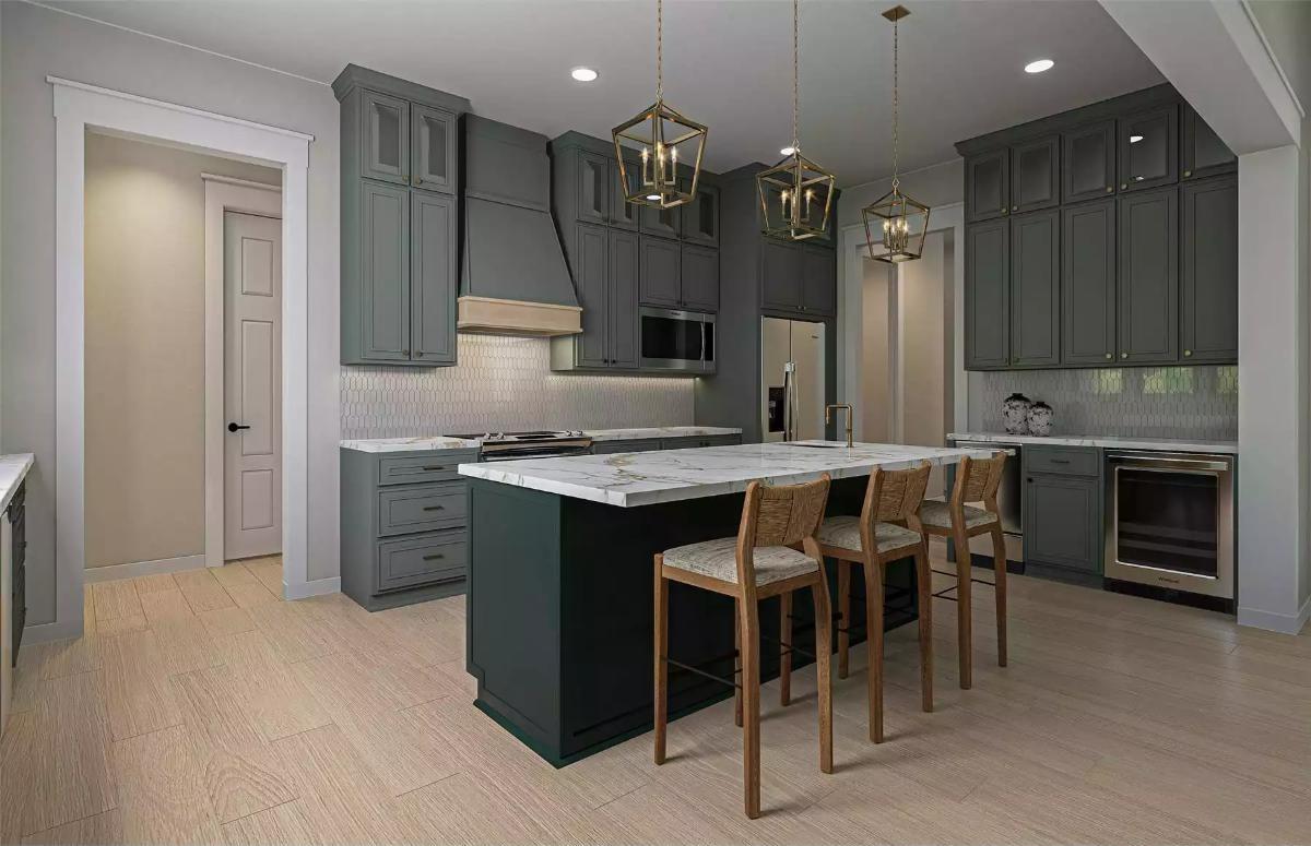 Take a Look at the Marble Counters and Lantern Pendants in This Craftsman Kitchen