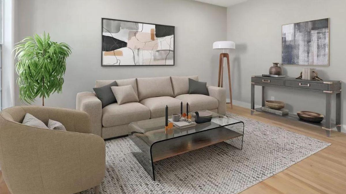 Minimalist Living Room with a Sleek Glass Coffee Table