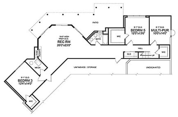 Craftsman Basement Floor Plan with Expansive Rec Room