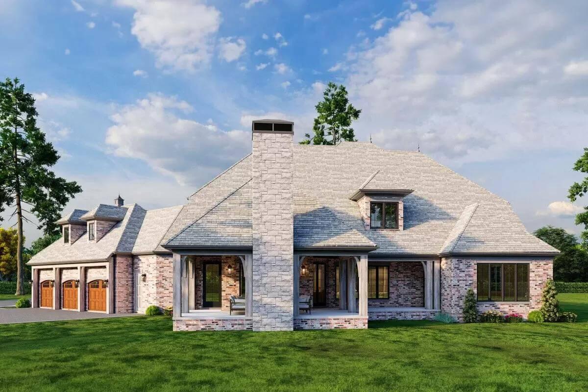 Notice the Bold Chimney and Dormer Windows in This Classic Design