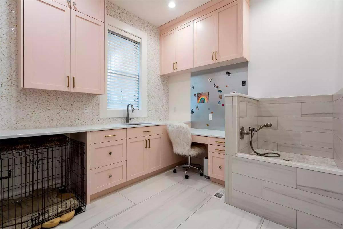 Check Out This Functional Laundry Room with Pastel Charm