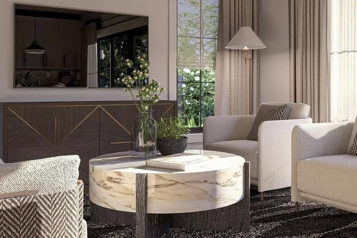 Elegant Living Room with Striking Marble Coffee Table