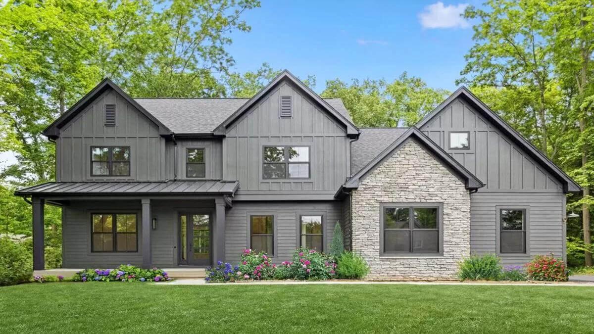 Stone Meets Wood in This Modern Craftsman Facade