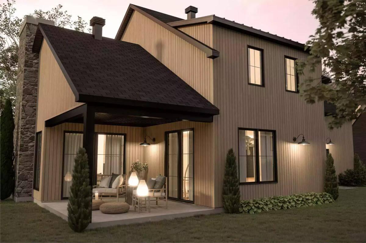 Love the Contrast of Light Wood Siding and Dark Roof in This Modern Design