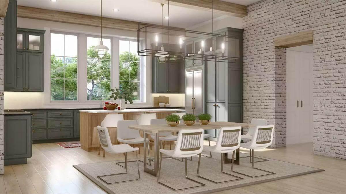 Contemporary Kitchen with a Striking Brick Accent Wall