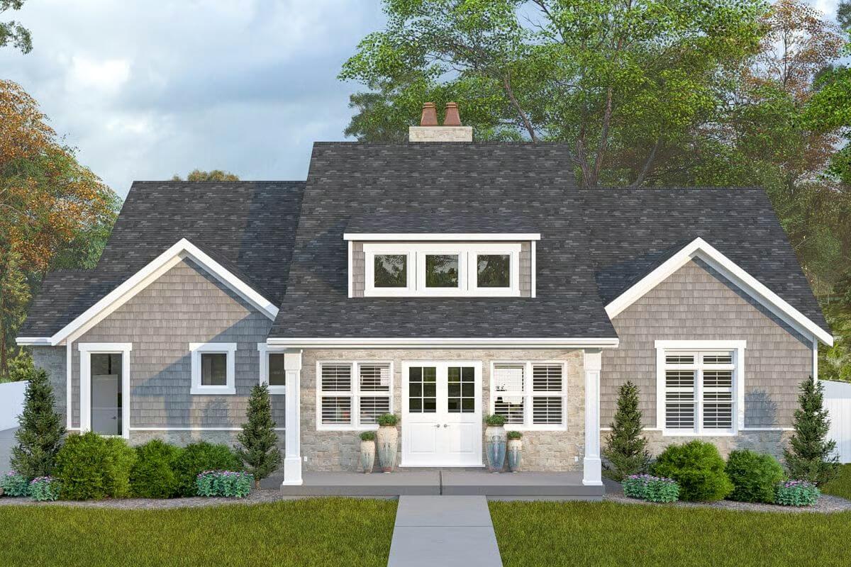 Shingle-Style 3-Bedroom Home with Rear Garage and Optional Basement (Floor Plan)