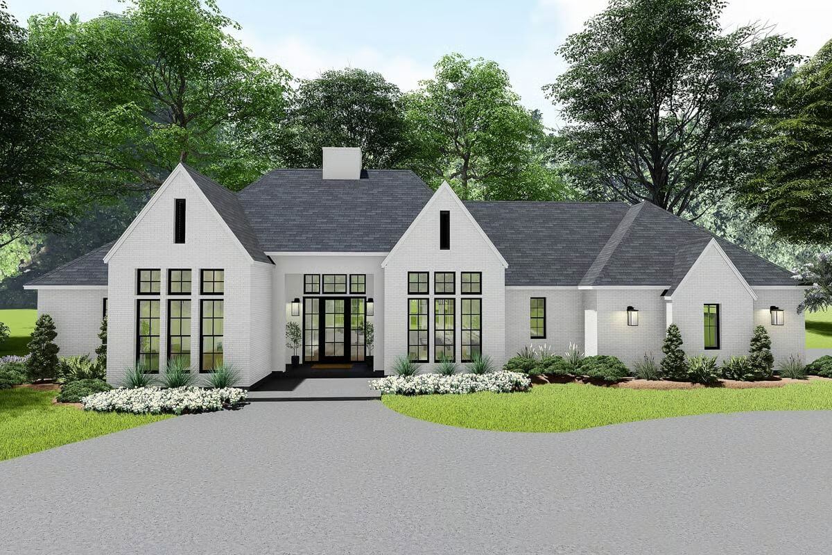 European-Style 3-Bedroom Home for a Corner Lot with Open-Concept Living (Floor Plan)