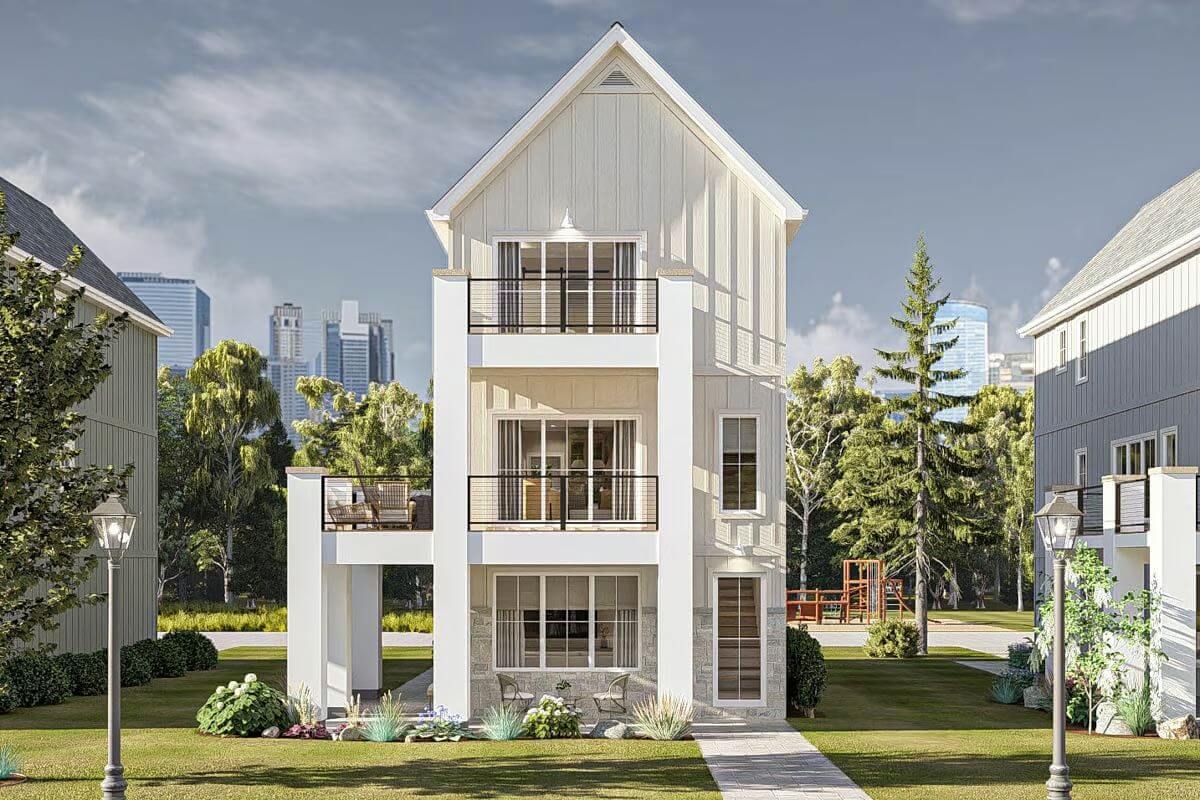 3-Bedroom Coastal Contemporary Home for a Narrow Lot with Jack & Jill Bath (Floor Plan)