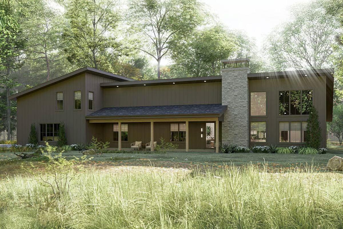 4-Bedroom Contemporary Barndominium with 4-Car Garage and Covered Patios (Floor Plan)