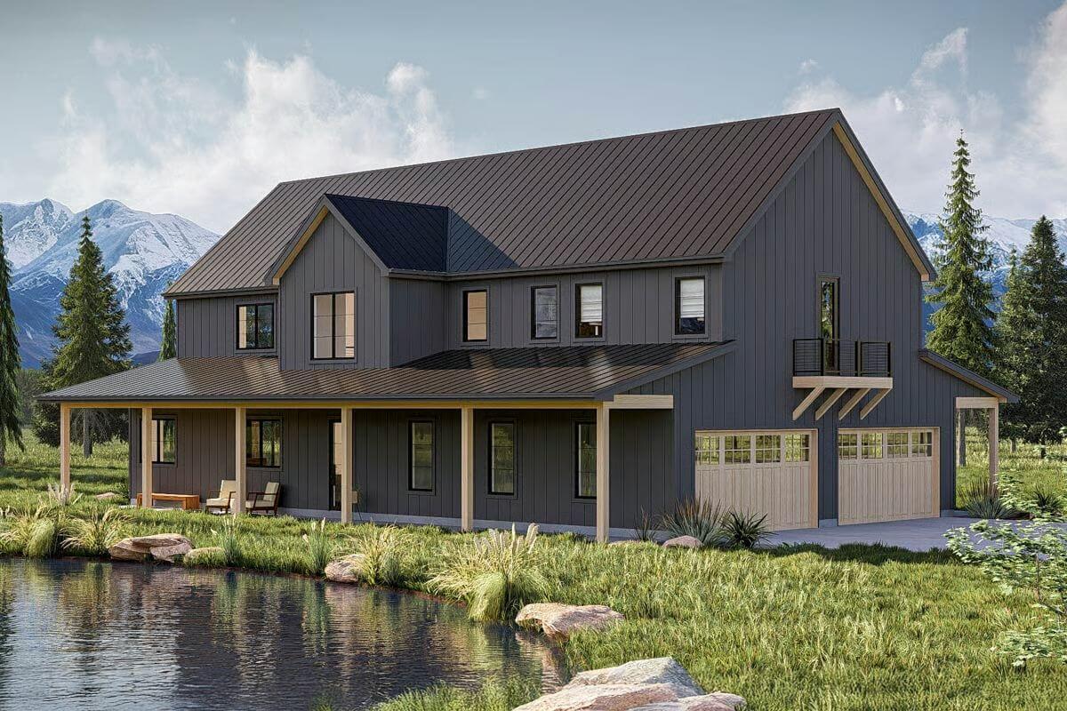 Barndominium-Style 3-Bedroom Home with Covered Patios and a Loft (Floor Plan)